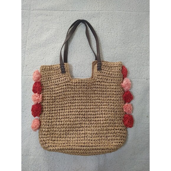 Blue Miami Straw Boho Summer Beach Bag - Picture 1 of 9